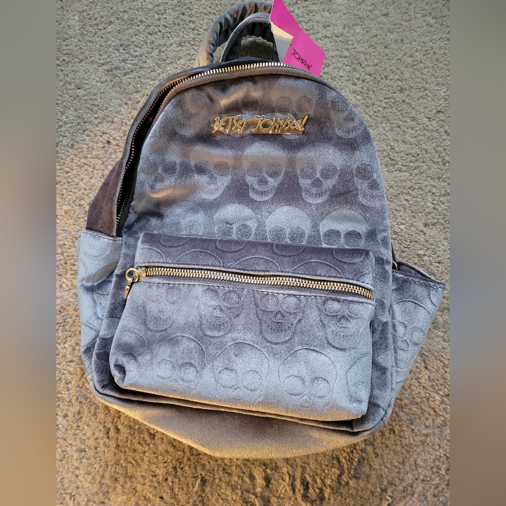 Betsy Johnson Head of Class Skull embossed velour backpack